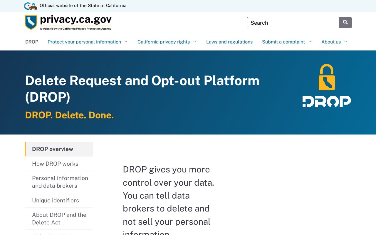 Belmont neighbors using the California DROP privacy portal