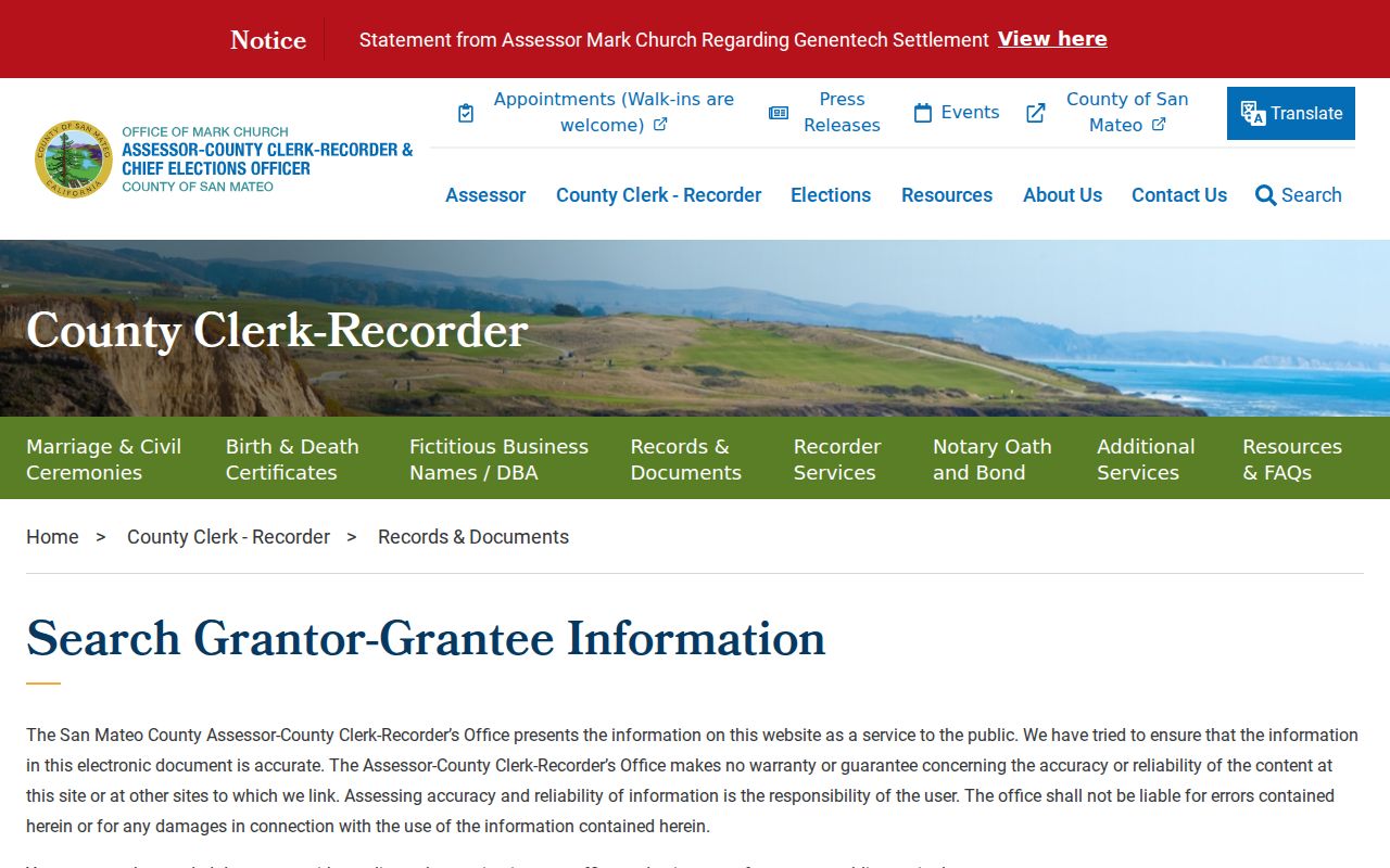 Belmont previous residents grantor-grantee index