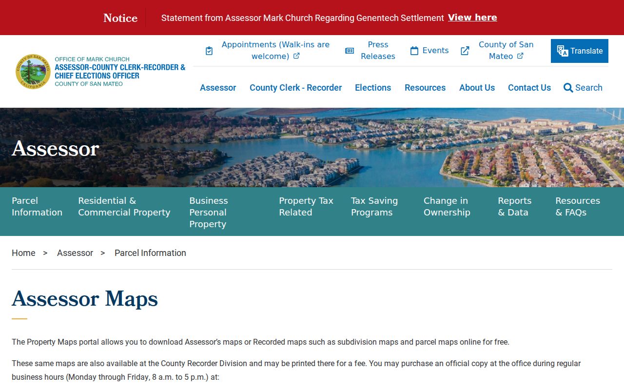 Belmont street directory ACRE assessor map search fields