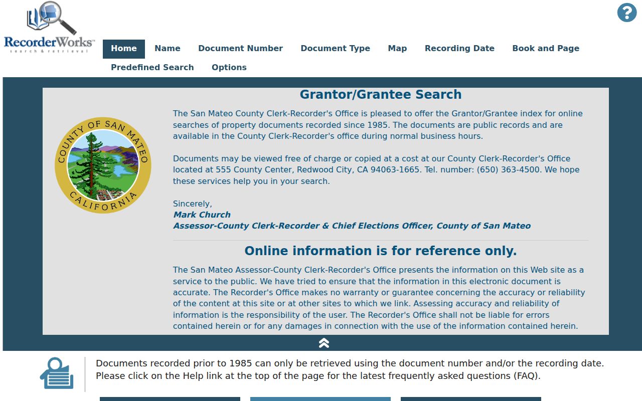 Belmont street directory RecorderWorks deed index search
